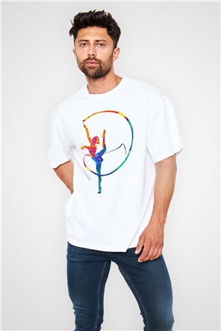 Jimnastikçi Beyaz Oversize Tişört Oversize T-shirt - TişörtFabrikası