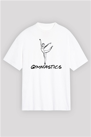 Jimnastikçi Beyaz Oversize Tişört Oversize T-shirt - TişörtFabrikası
