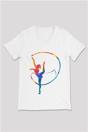 Jimnastikçi Beyaz Unisex V Yaka Tişört