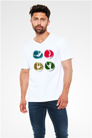Jimnastikçi Beyaz Unisex V Yaka Tişört T-Shirt