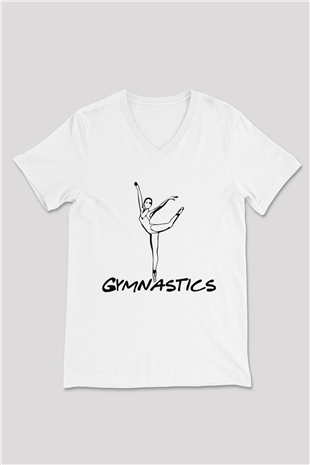 Jimnastikçi Beyaz Unisex V Yaka Tişört