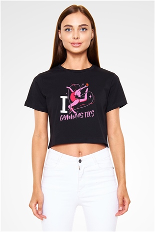 Jimnastikçi Siyah  Crop Top Tişört