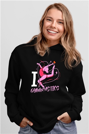 Jimnastikçi Siyah Unisex Kapüşonlu Sweatshirt