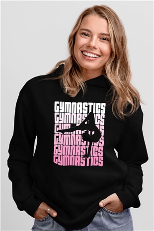 Jimnastikçi Siyah Unisex Kapüşonlu Sweatshirt