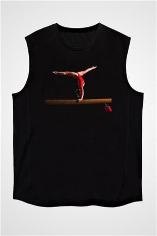 Jimnastikçi Siyah Unisex Kolsuz Tişört
