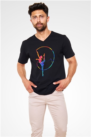Jimnastikçi Siyah Unisex V Yaka Tişört