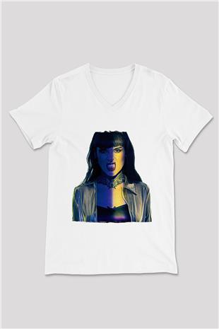 Jinjer Baskılı Beyaz Unisex V Yaka Tişört - Tshirt