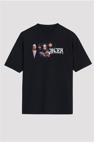 Jinjer Baskılı Unisex Siyah Oversize Tişört - Tshirt