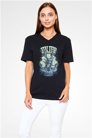 Jinjer Baskılı Unisex Siyah V Yaka Tişört - Tshirt