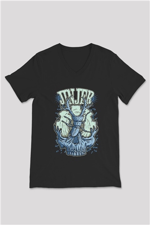 Jinjer Baskılı Unisex Siyah V Yaka Tişört - Tshirt