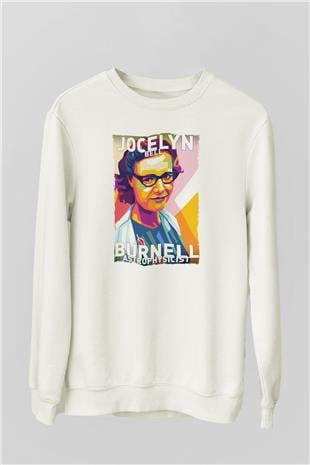 Jocelyn Bell Burnell Baskılı Unisex Ekru Sweatshirt