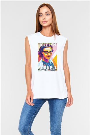 Jocelyn Bell Burnell Baskılı Unisex Kolsuz Beyaz Tişört - Tshirt