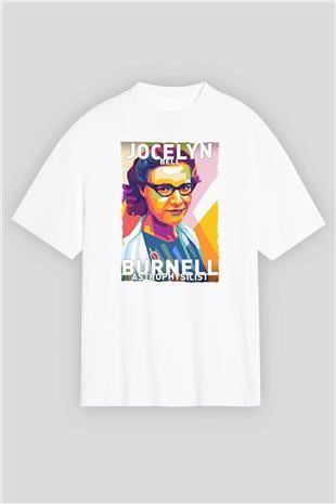 Jocelyn Bell Burnell Baskılı Unisex Oversize Beyaz Tişört - Tshirt