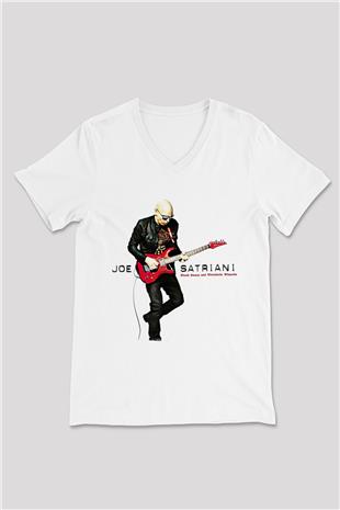 Joe Santriani Baskılı Beyaz Unisex V Yaka Tişört - Tshirt