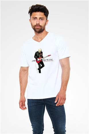 Joe Santriani Baskılı Beyaz Unisex V Yaka Tişört - Tshirt