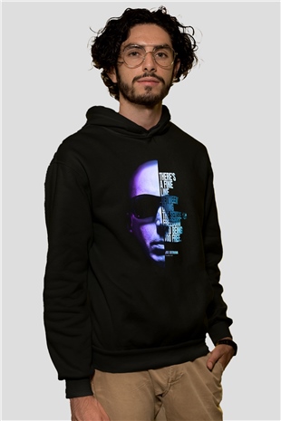 Joe Santriani Baskılı Unisex Siyah Kapüşonlu Sweatshirt