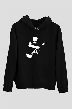 Joe Santriani Baskılı Unisex Siyah Kapüşonlu Sweatshirt