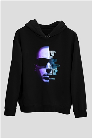 Joe Santriani Baskılı Unisex Siyah Kapüşonlu Sweatshirt