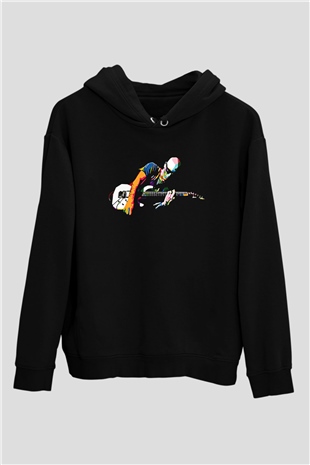 Joe Santriani Baskılı Unisex Siyah Kapüşonlu Sweatshirt