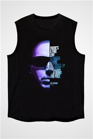 Joe Santriani Baskılı Unisex Siyah Kolsuz Tişört - Tshirt