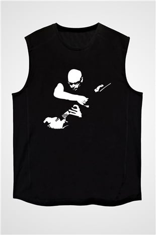 Joe Santriani Baskılı Unisex Siyah Kolsuz Tişört - Tshirt