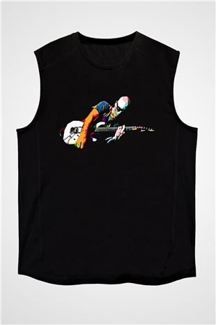 Joe Santriani Baskılı Unisex Siyah Kolsuz Tişört - Tshirt