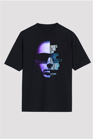 Joe Santriani Baskılı Unisex Siyah Oversize Tişört - Tshirt