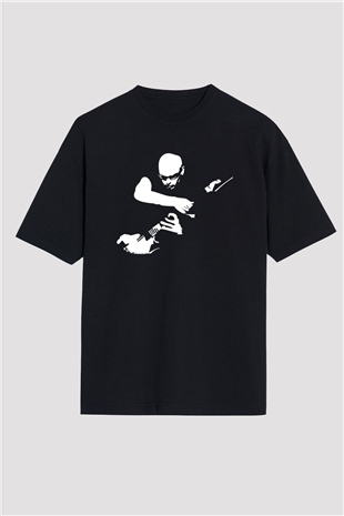 Joe Santriani Baskılı Unisex Siyah Oversize Tişört - Tshirt