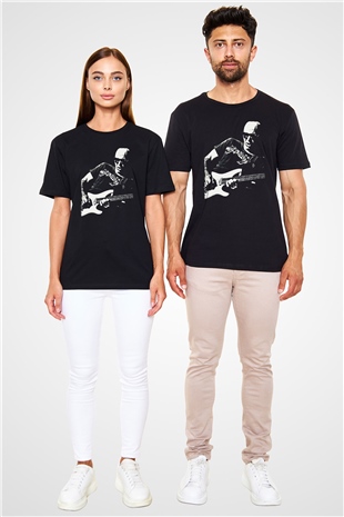 Joe Santriani Baskılı Unisex Siyah Tişört - Tshirt