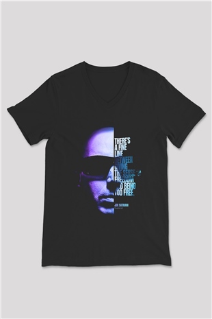 Joe Santriani Baskılı Unisex Siyah V Yaka Tişört - Tshirt
