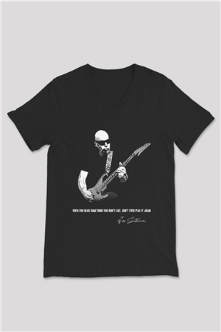 Joe Santriani Baskılı Unisex Siyah V Yaka Tişört - Tshirt