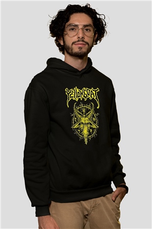 Joel Grind Baskılı Unisex Siyah Kapüşonlu Sweatshirt