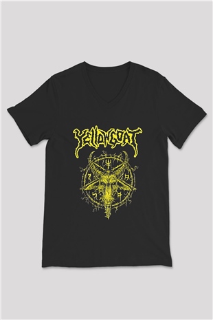 Joel Grind Baskılı Unisex Siyah V Yaka Tişört - Tshirt