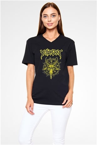 Joel Grind Baskılı Unisex Siyah V Yaka Tişört - Tshirt