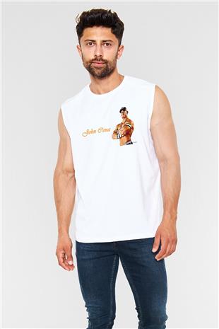 John Cena Baskılı Beyaz Unisex Kolsuz Tişört - Tshirt