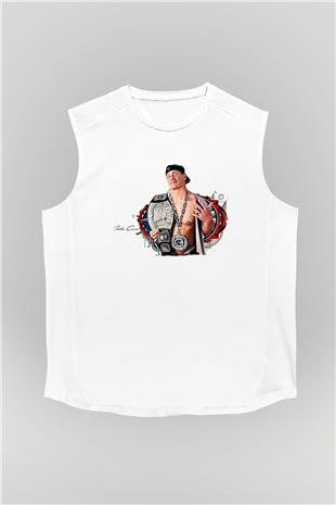 John Cena Baskılı Beyaz Unisex Kolsuz Tişört - Tshirt