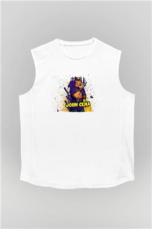 John Cena Baskılı Beyaz Unisex Kolsuz Tişört - Tshirt