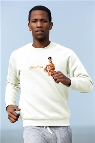 John Cena Baskılı Beyaz Unisex Sweatshirt