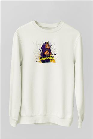 John Cena Baskılı Beyaz Unisex Sweatshirt