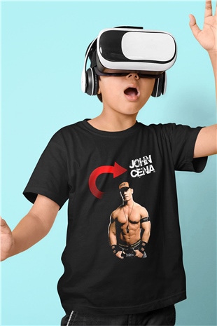 John Cena Baskılı Unisex Siyah Çocuk Tişört - Tshirt