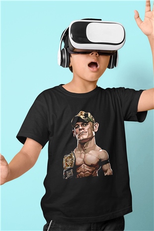 John Cena Baskılı Unisex Siyah Çocuk Tişört - Tshirt