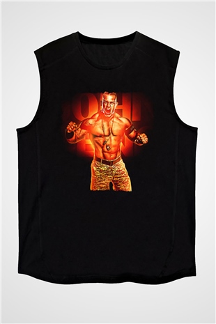 John Cena Baskılı Unisex Siyah Kolsuz Tişört - Tshirt