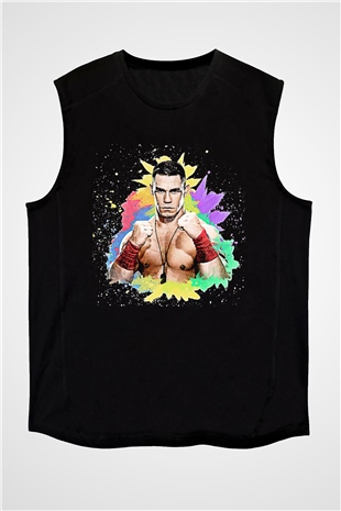 John Cena Baskılı Unisex Siyah Kolsuz Tişört - Tshirt