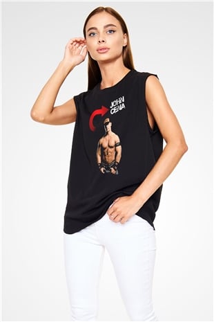 John Cena Baskılı Unisex Siyah Kolsuz Tişört - Tshirt