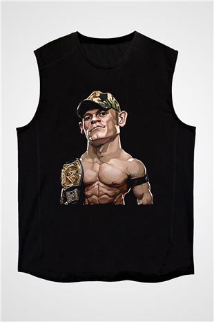 John Cena Baskılı Unisex Siyah Kolsuz Tişört - Tshirt