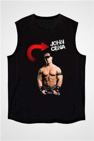 John Cena Baskılı Unisex Siyah Kolsuz Tişört - Tshirt