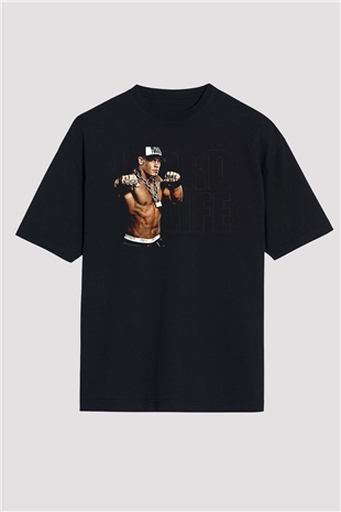 John Cena Baskılı Unisex Siyah Oversize Tişört - Tshirt