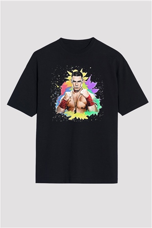 John Cena Baskılı Unisex Siyah Oversize Tişört - Tshirt