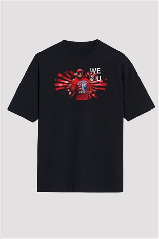 John Cena Baskılı Unisex Siyah Oversize Tişört - Tshirt