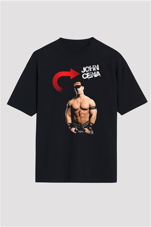 John Cena Baskılı Unisex Siyah Oversize Tişört - Tshirt